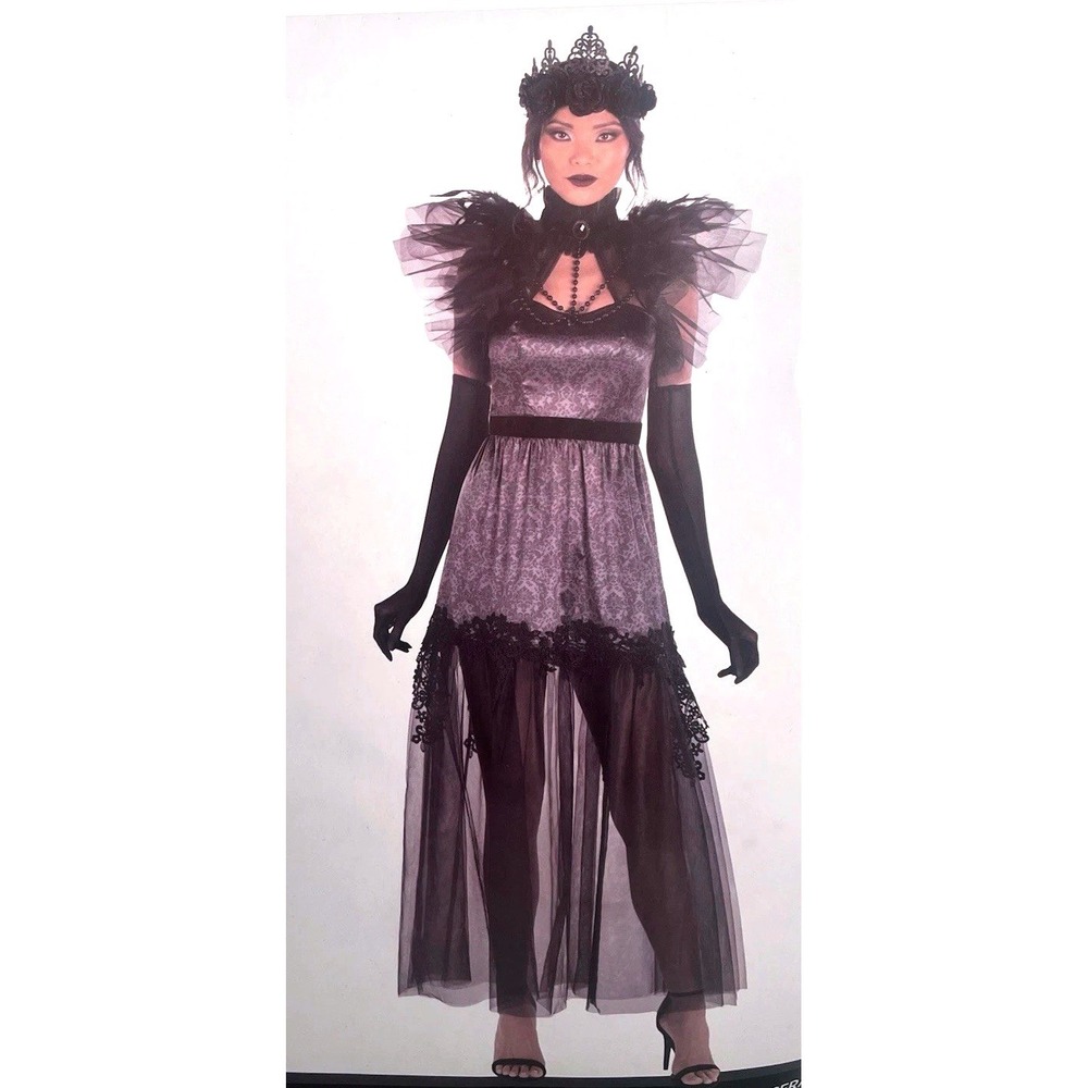Dark Empress Gothic Queen Costume Womens Medium 6-8 Dress Crown Gloves